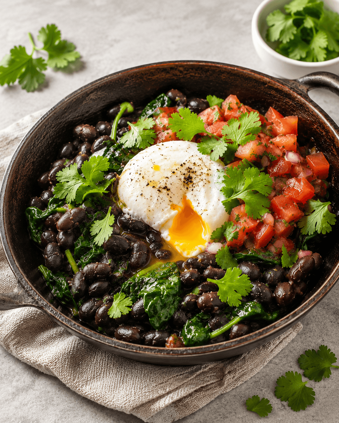 Savory Bean & Poached Egg Morning Skillet