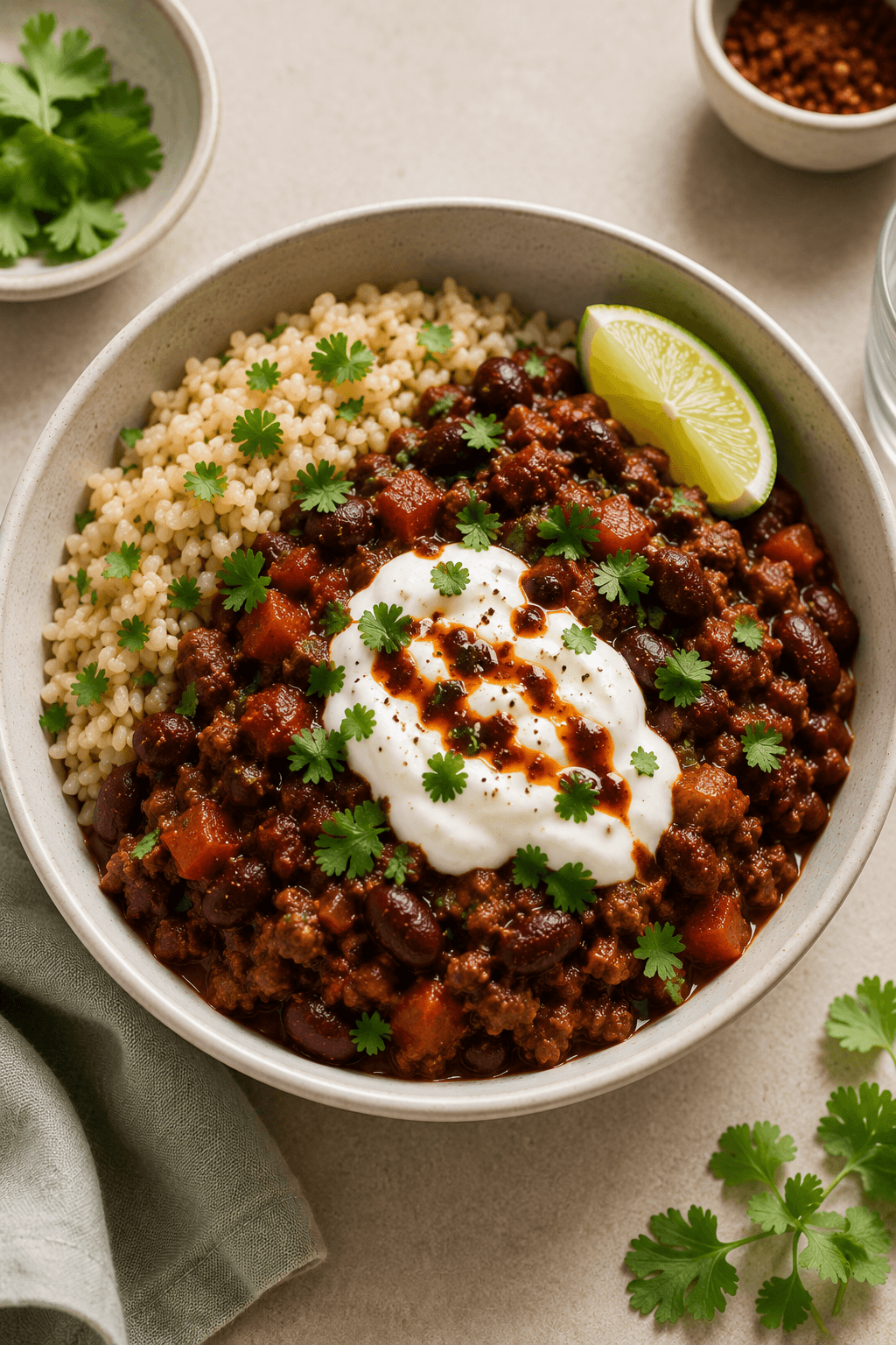 Beef & Bean Chilli Bowl with Chipotle Yogurt