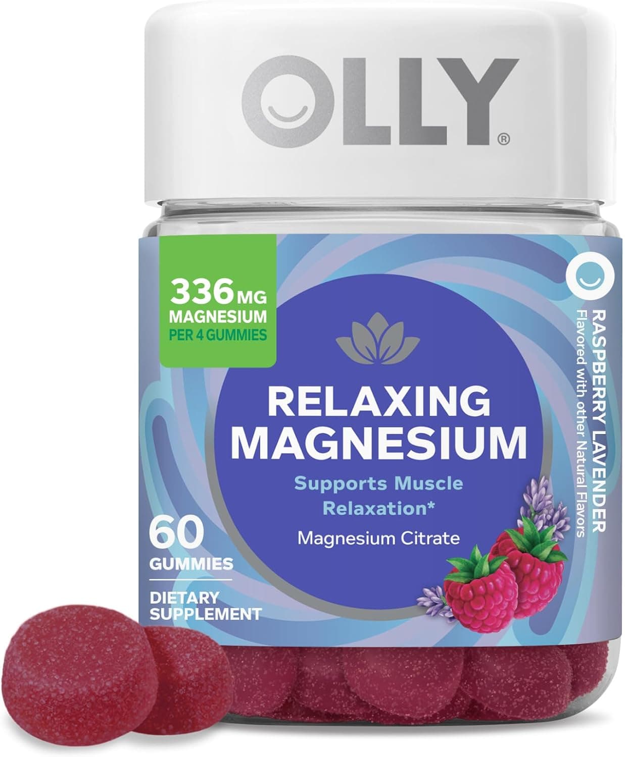 OLLY Relaxing Magnesium Gummies, Supports Muscle Relaxation, Magnesium Citrate, Raspberry Lavender Flavor, 15 Day Supply - 60 Count